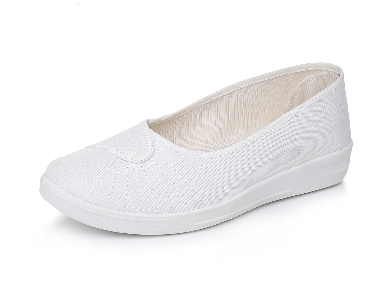 ShoeGlobe Damen-Slipper „Nurse“ aus altem Pekinger Stoff mit weicher Sohle, atmungsaktiv und ermüdungsfrei, weiß/schwarz._voghion.com