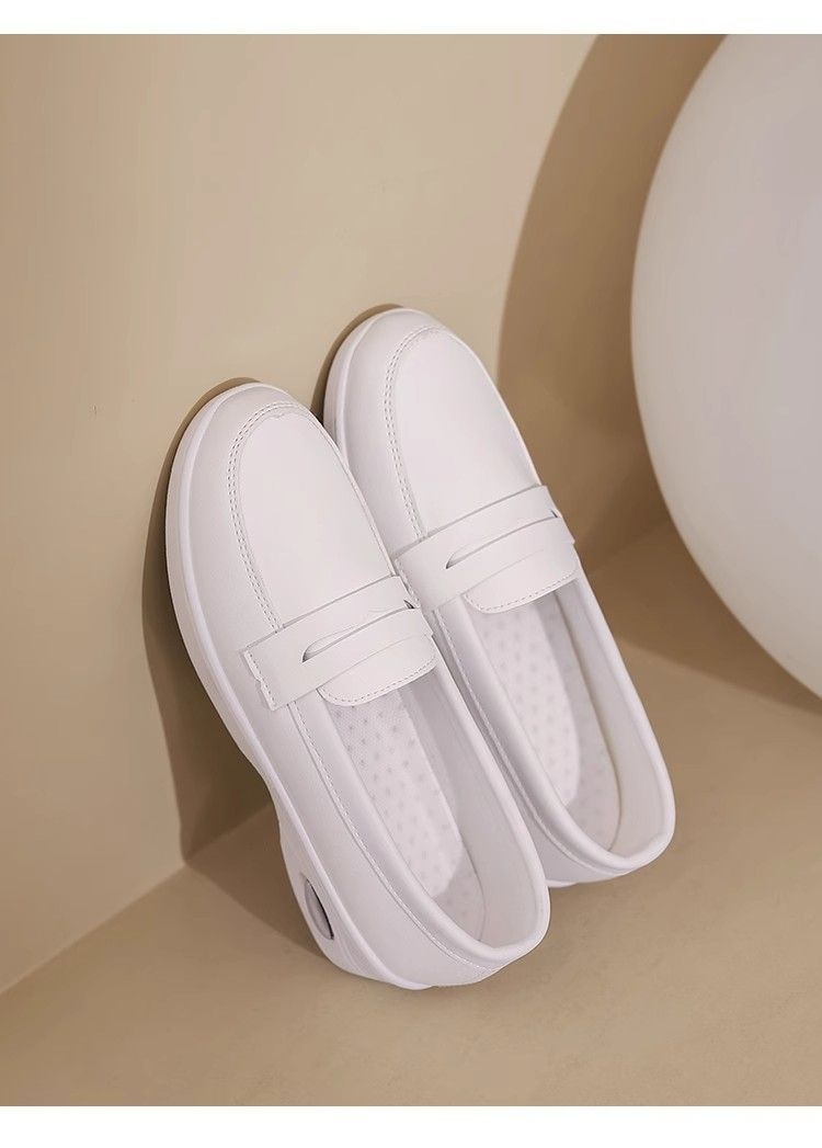 ShoeGlobe Air Cushion Krankenschwesterschuhe für Damen, Weiß, Flach, Weiche Höhenverstärkung, Bequem, Geruchsabweisend, Rutschfest, Dicke Sohle_voghion.com