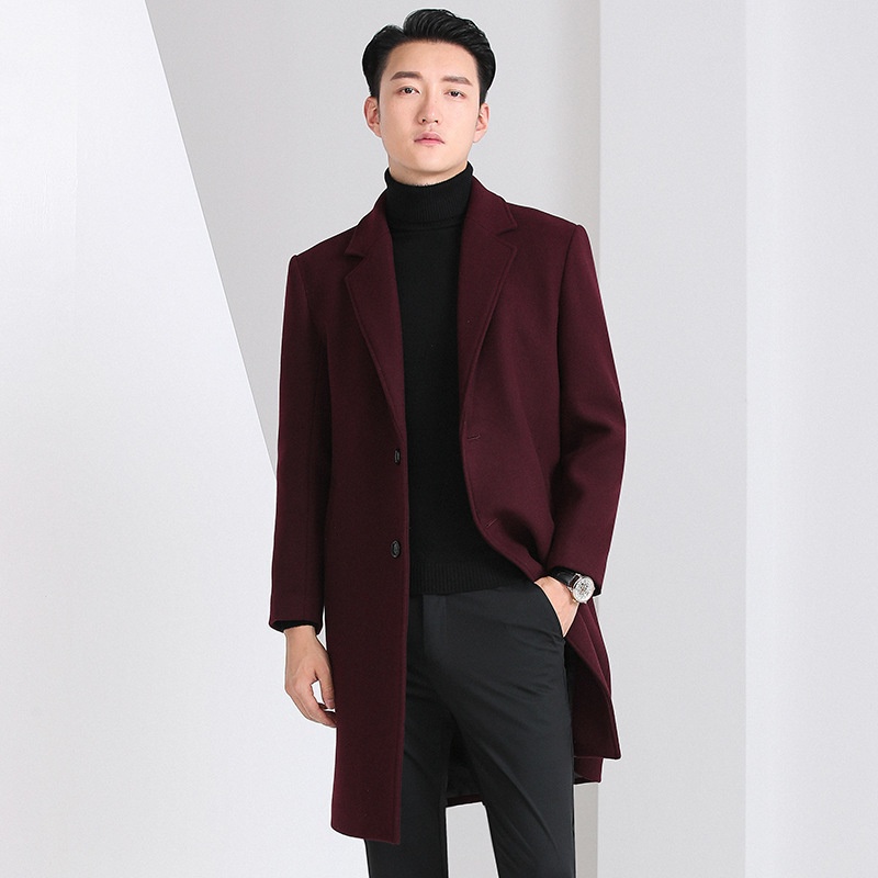 boy Boy Boy Autumn Winter New Men's Slim Fit Youth Korean Style Mid-Length Wool Coat For Men_voghion.com
