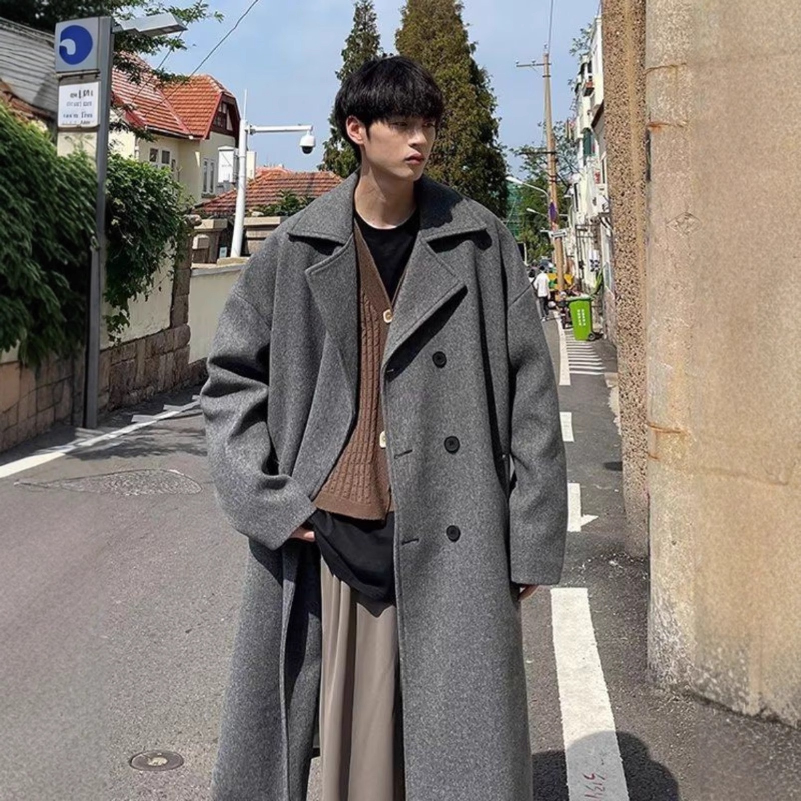 boy Boy Boy Cleanfit Dark Gray Wool For Men Winter High-End Feel Mid-Length Trench Coat Double-Breasted Woolen Jacket_voghion.com