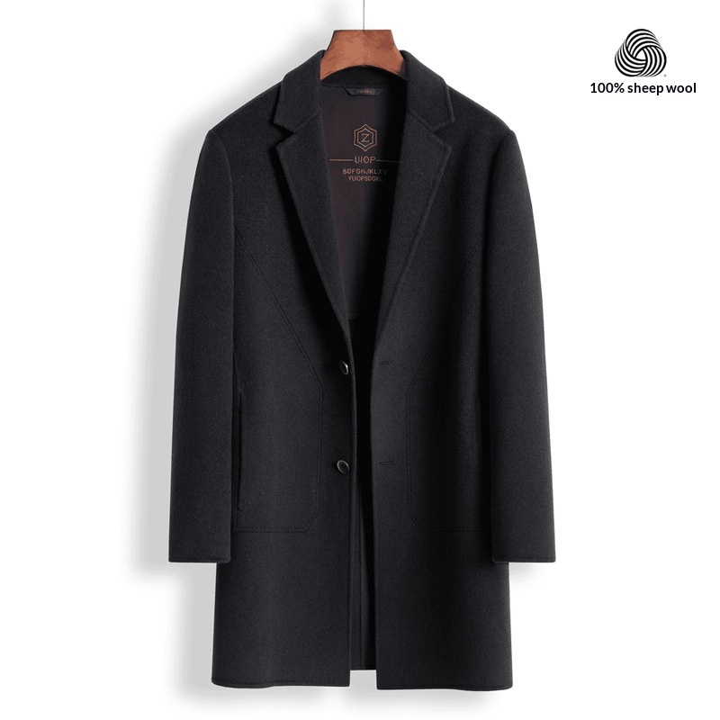 Manteau en laine double face 100 % pure pour homme, style business décontracté, manches longues, coupe mi-longue._voghion.com