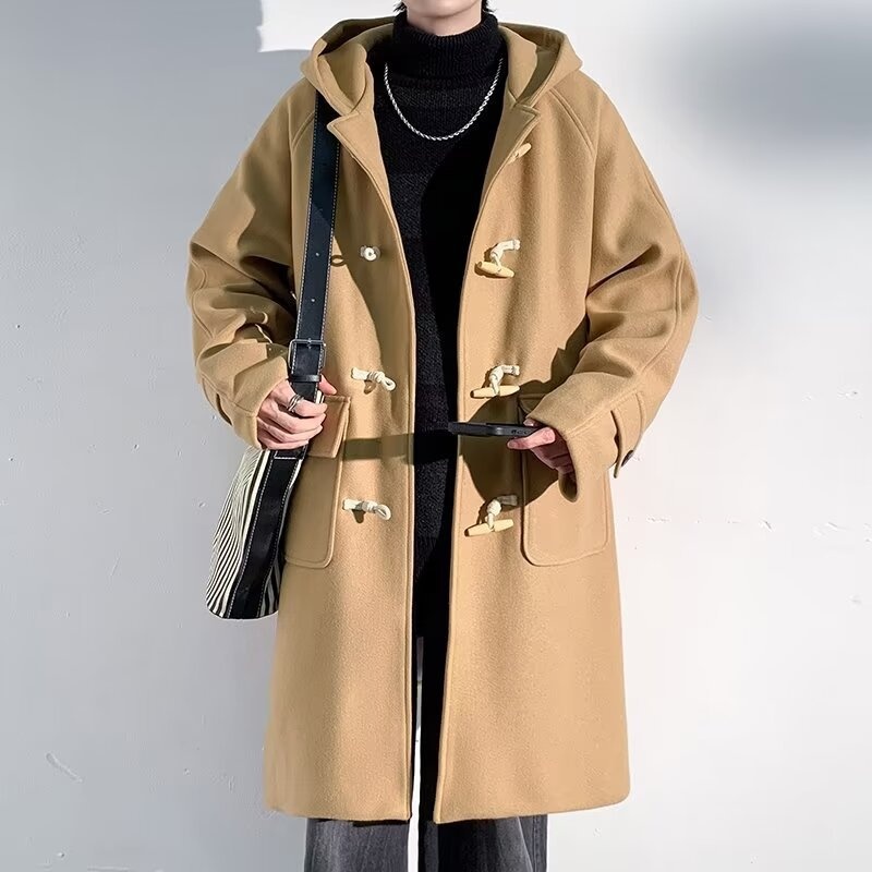 boy Boy Boy 2025 Winter Men's Horn Button Thickened Lamb Wool Mid-Length Hooded Trench Plus Size Casual Woolen Coat Jacket_voghion.com
