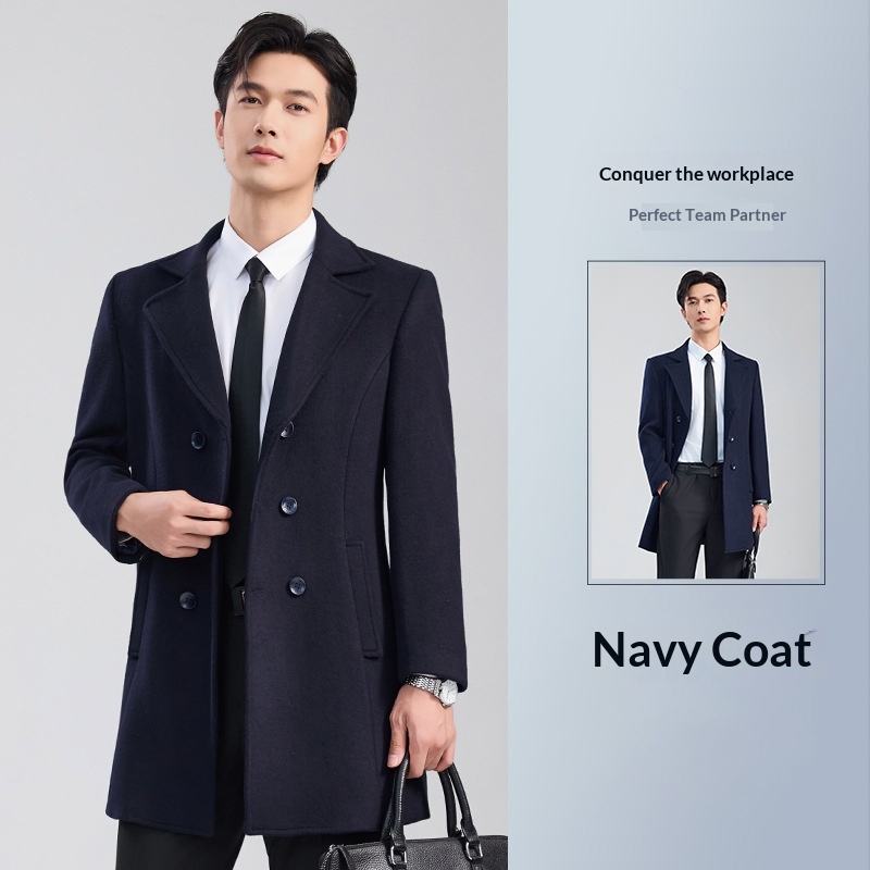 boy Boy Boy Same Style Double-Breasted Men, Autumn Winter Business Commuting Woolen Formal Workwear Wool Coat Professional Wear For_voghion.com