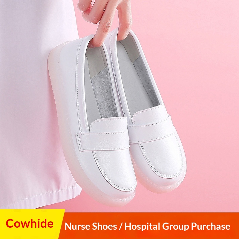 ShoeGlobe Nurse Echtleder, weiche Sohle, atmungsaktiv, ermüdungsfrei, flach, rutschfest, geruchshemmend, weiß, für den medizinischen Bereich_voghion.com