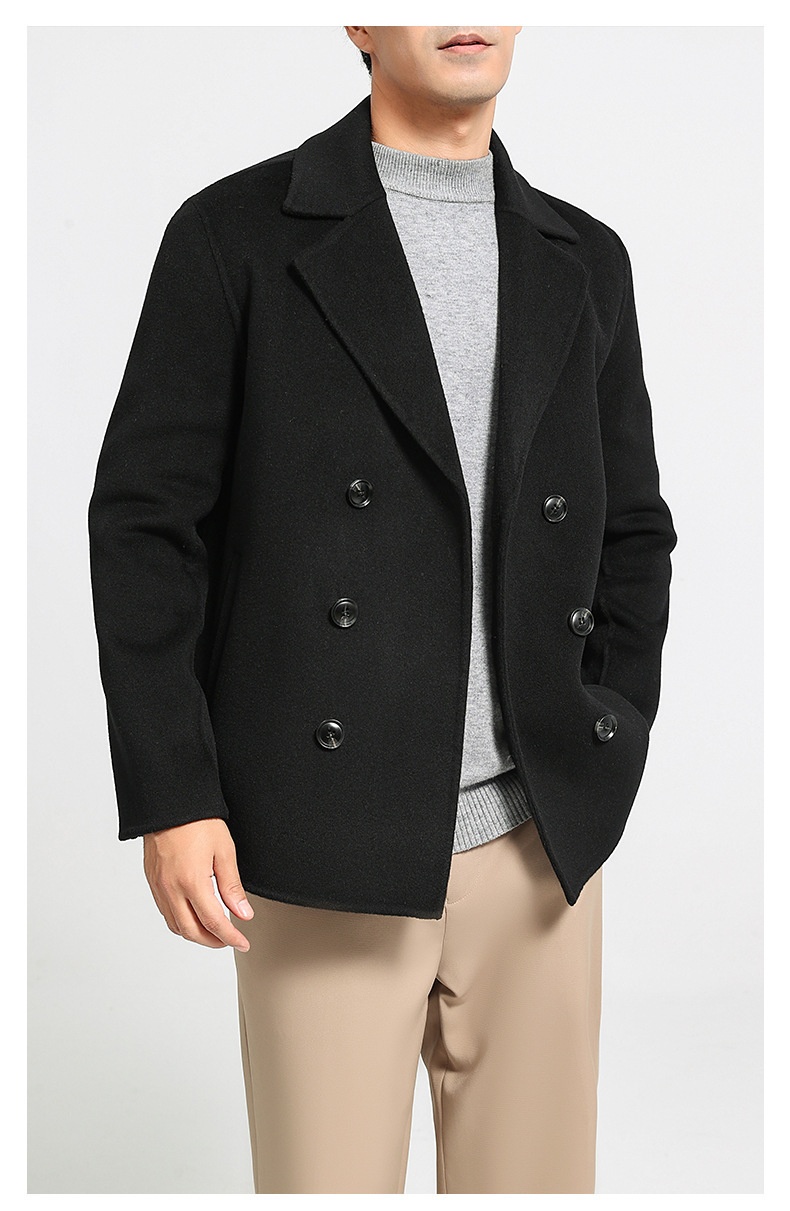 boy Boy Boy 100% Wool Autumn Winter New Double-Sided Short Men's Coat Double-Breasted Suit Simple Business Jacket_voghion.com