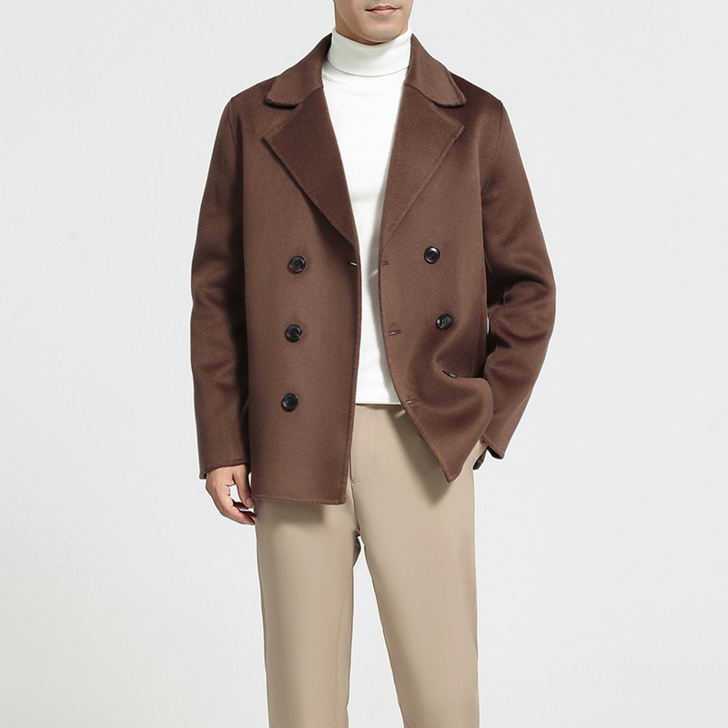 boy Boy Boy Autumn Winter New Men's Double-Breasted Short Double-Sided Wool Coat Business Casual Suit Collar Woolen Jacket_voghion.com