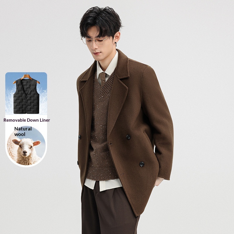 boy Boy Boy 2025 Autumn Winter Double-Sided Wool Men's Jacket New High-End Casual Short Coat Double-Breasted Down Liner_voghion.com