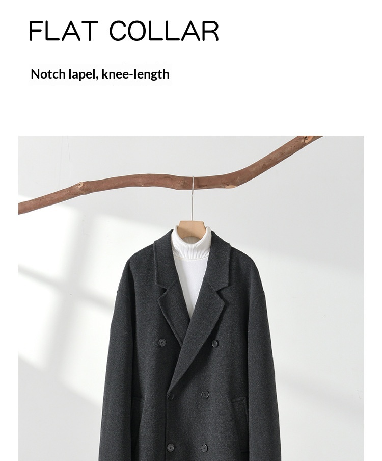 boy Boy Boy Autumn Winter Double-Sided Sheep Wool Men Long Over-the-Knee Double-Breasted Loose Korean Style Woolen Trench Coat_voghion.com