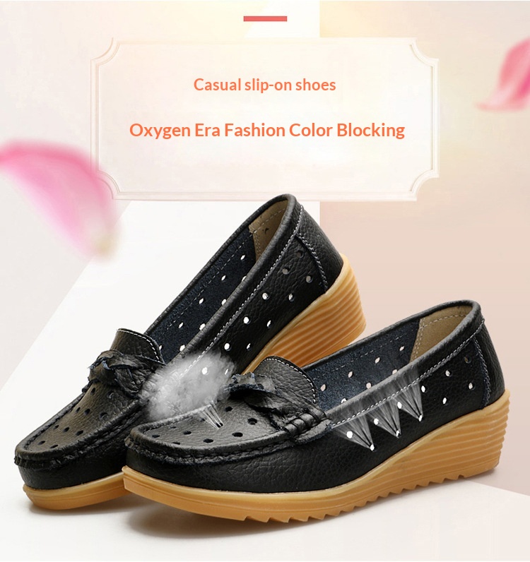 ShoeGlobe Cross-Border Spring Autumn New Cowhide Middle-Aged And Elderly Mom Women's Single Loafers Soft Sole Wedge Nurse Shoes_voghion.com
