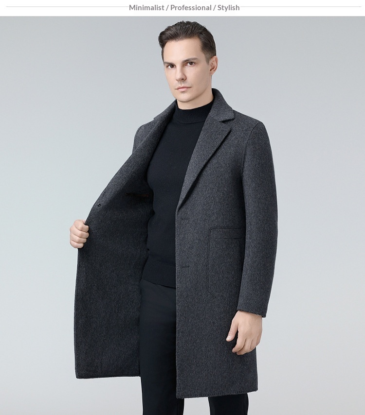 boy Boy Boy Autumn Winter Double-Sided Wool Mid-Length Solid Color Single-Breasted Jacket Trench Coat Men's Woolen Clothing_voghion.com