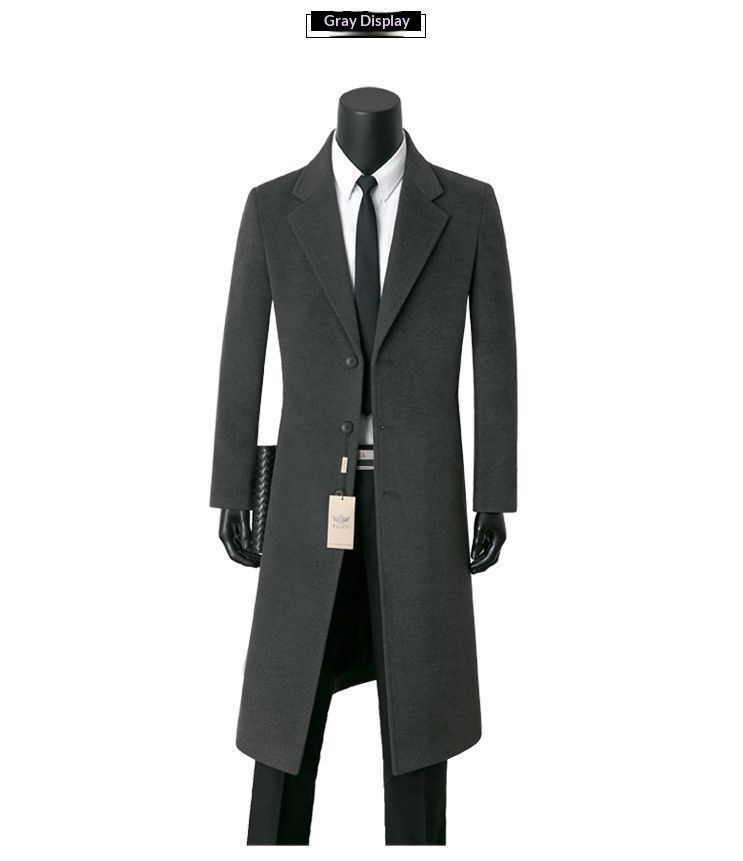 Jungen-Herbst-Winter-Mittellanger Business-Casual-Woll-Trenchcoat, warm, Anzugkragen, Herrenjacke_voghion.com