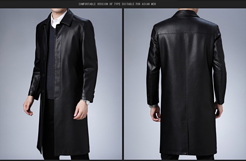 boy Boy Boy 2022 Winter New Men's PU Trench Casual Extended Over-the-Knee Jacket Middle-Aged Turn-Down Collar Leather Coat Wholesale_voghion.com