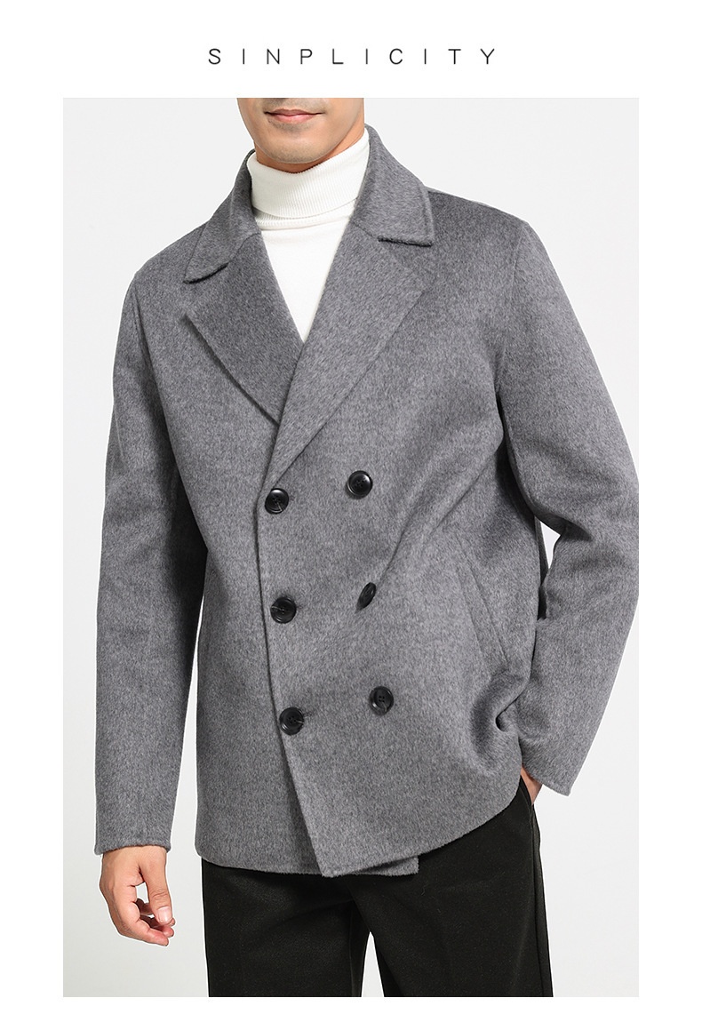 boy Boy Boy 100% Wool Autumn Winter New Double-Sided Short Men's Coat Double-Breasted Suit Simple Business Jacket_voghion.com