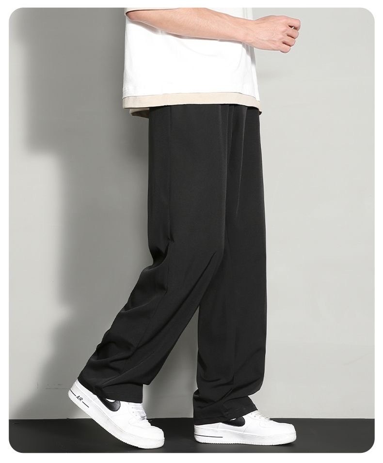 BOY BOY Silk Summer Thin Loose Wide Leg Sports Men Draped Dress Pants Straight Casual Trousers Ice Feel_voghion.com