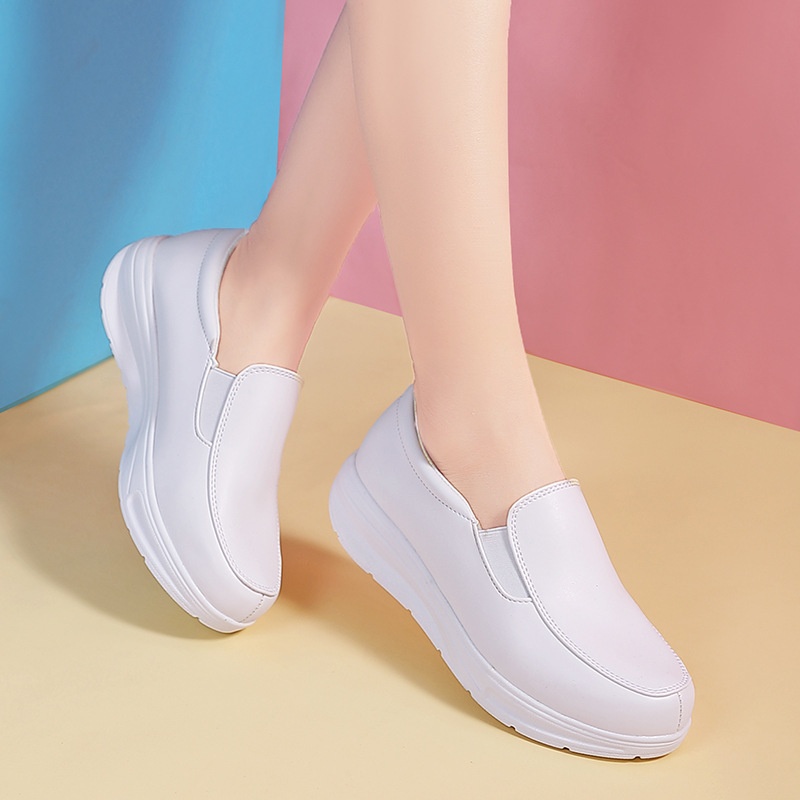 ShoeGlobe 2025 New Casual Summer Nurse Super Shallow Mouth Lightweight Thick Sole Height-Increasing Slip-On Sports Women's Shoes_voghion.com