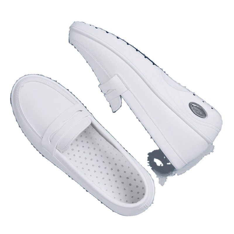 ShoeGlobe Air Cushion Krankenschwesterschuhe für Damen, Weiß, Flach, Weiche Höhenverstärkung, Bequem, Geruchsabweisend, Rutschfest, Dicke Sohle_voghion.com
