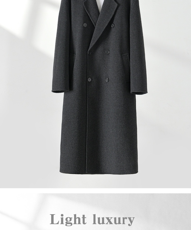 boy Boy Boy Autumn Winter Double-Sided Sheep Wool Men Long Over-the-Knee Double-Breasted Loose Korean Style Woolen Trench Coat_voghion.com