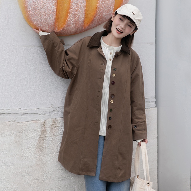 2025 Spring Japanese Style Long Trench Coat For Petite Women With Raglan_voghion.com