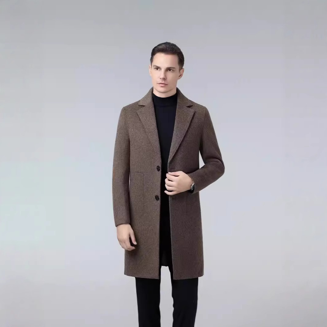 boy Boy Boy Autumn Winter Double-Sided Wool Mid-Length Solid Color Single-Breasted Jacket Trench Coat Men's Woolen Clothing_voghion.com