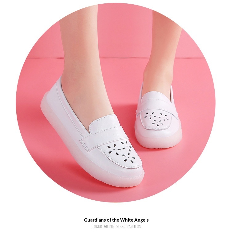 ShoeGlobe Nurse Echtleder, weiche Sohle, atmungsaktiv, ermüdungsfrei, flach, rutschfest, geruchshemmend, weiß, für den medizinischen Bereich_voghion.com