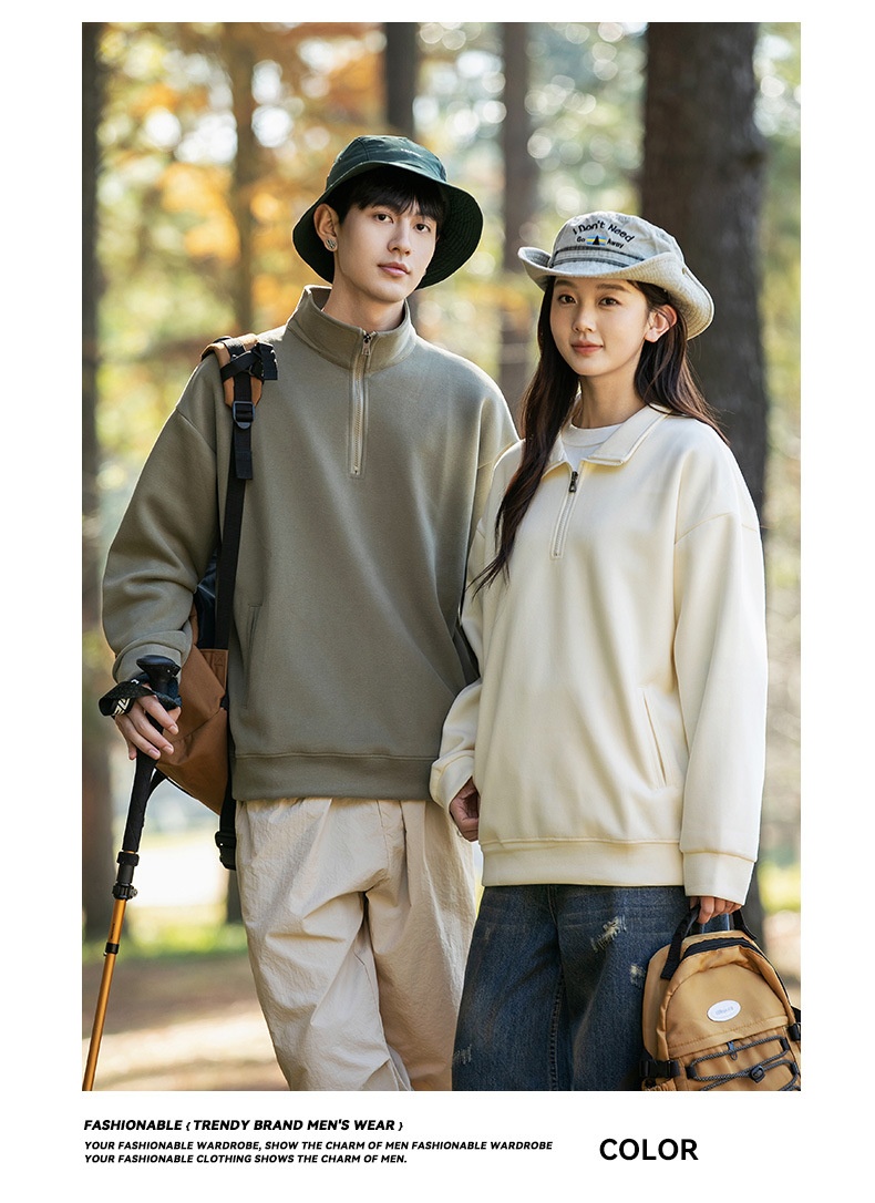 boy Kunhaipengyun Autumn New Fleece-Lined Thickened Stand Collar Sweatsh Men's Mountain Style Outdoor Solid Color Polo_voghion.com