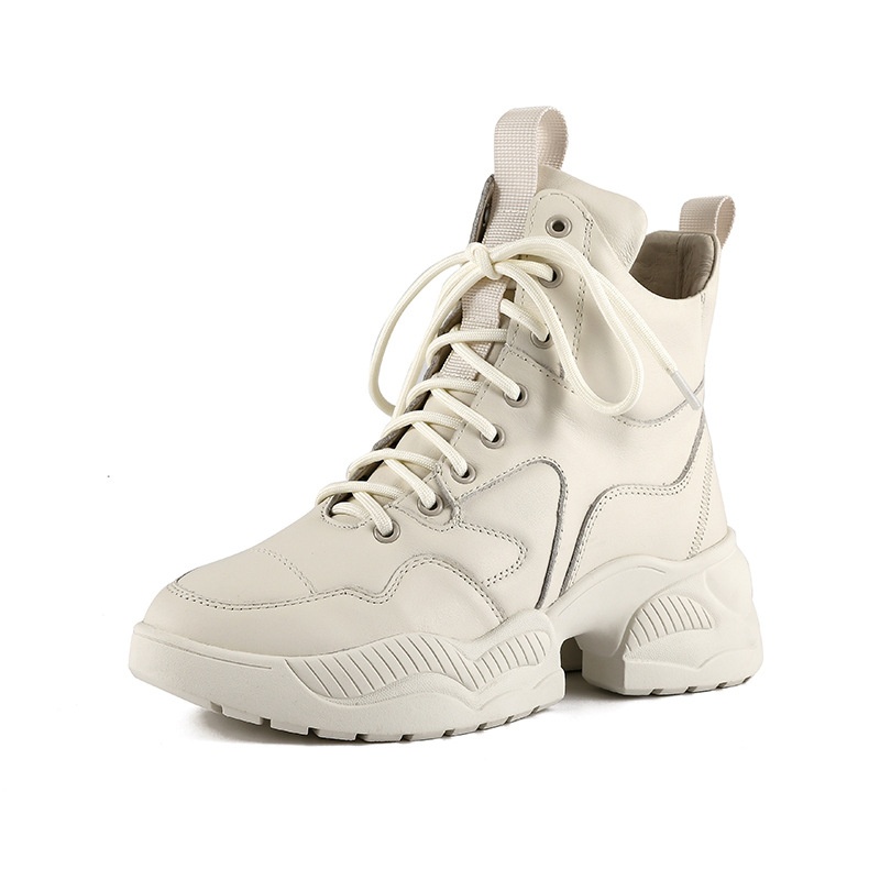 Chaussures montantes ShoeGlobe en cuir véritable à semelle épaisse pour femmes, doublées polaire, pour l'hiver, rehaussantes, inspirées par Martin, une célébrité d'Internet._voghion.com