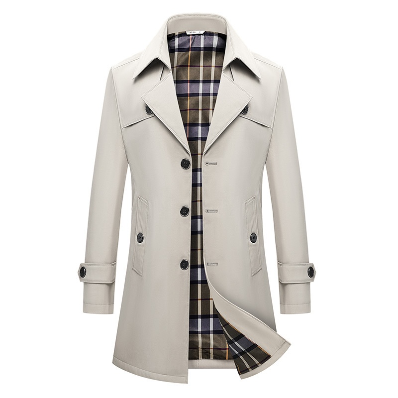 Damenbekleidung 2025 Neue große Größen Herren für Männer mittleren und jungen Alters Koreanischer Stil Slim Fit Einreiher Midi-Länge Trenchcoat_voghion.com