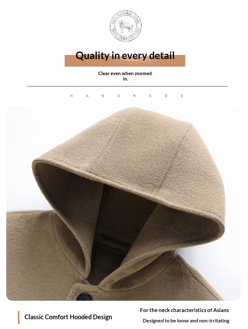 Trench-coat long homme en laine 100 % pour l'automne et l'hiver, à capuche double face et doublure en duvet._voghion.com