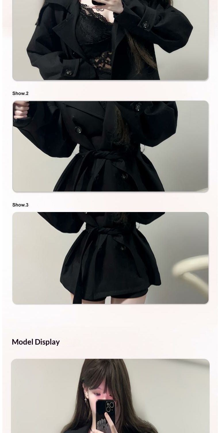 Women's Clothing Women's British Short Trench Coat Black Double-Breasted Petite Women Autumn Winter New High-End Waist-Cinching Little_voghion.com