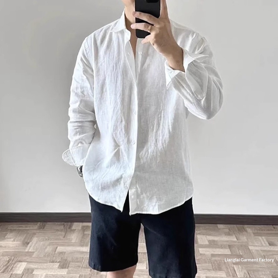 ForMen European And American Style Cotton Wrinkled For Men, Loose Breathable Long Sleeve Sun Protection Casual Versatile Solid_voghion.com