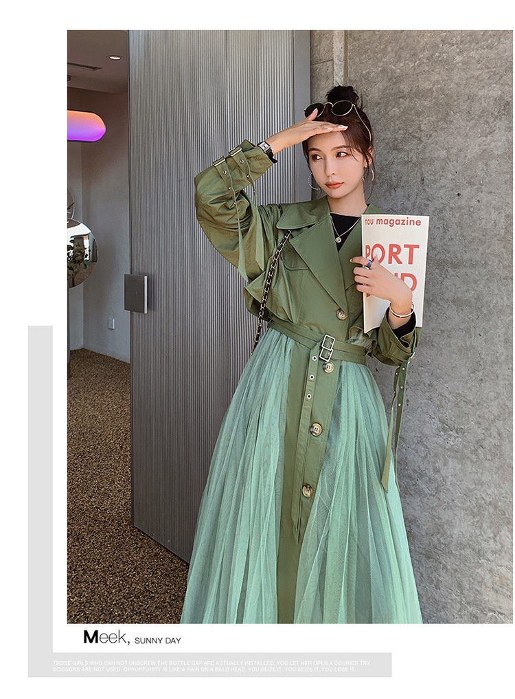 Women's Clothing Large Stock Available Spring And Autumn Khaki Trench For Women French Style Loose Mesh Patchwork Casual Elegant Coat_voghion.com