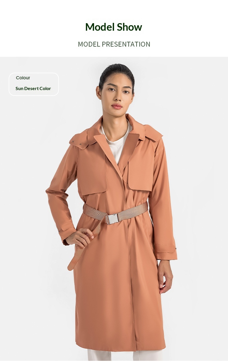 Women's Autumn Winter New Hooded Turn-down Collar Long Trench Coat Waist Slimming Windproof Waterproof Breathable Outdoor Casual_voghion.com