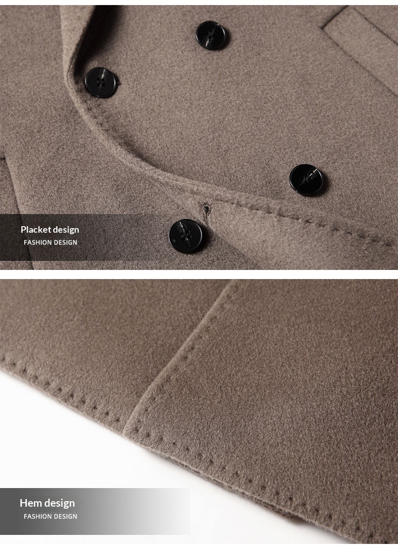 Manteau long d'automne-hiver pour homme, 100 % laine, col à revers pointus, doublure amovible en duvet d'oie, idéal pour les jeunes professionnels d'âge mûr. Chaud et confortable._voghion.com