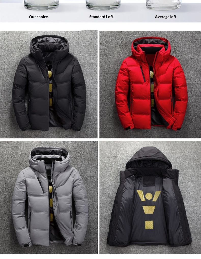 Kurtka chłopięca krótka, pogrubiona, nowa, stylowa, młodzieżowa, luźna, 50% białego puchu kaczego, męska, z kapturem, zimowa odzież_voghion.com