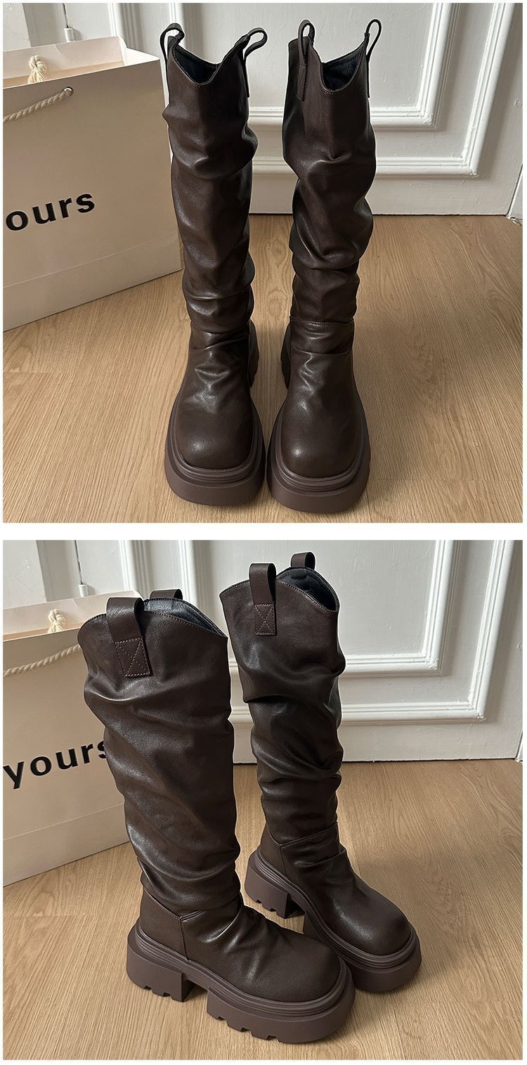 ShoeGlobe High Tube Fashion V Slim Thick Sole Autumn Winter 2025 Vielseitige Reitstiefel mit hohem Schaft und dicker Sohle_voghion.com