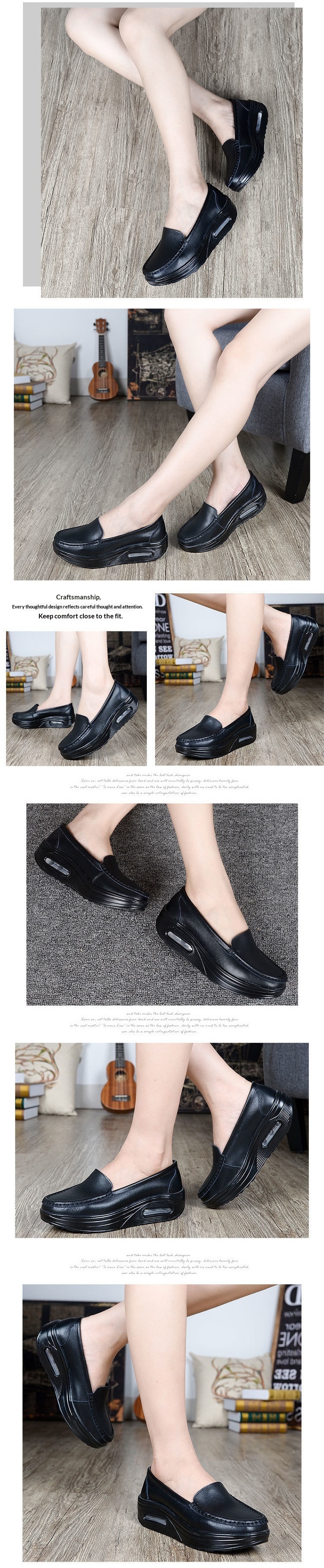 ShoeGlobe ShoeGlobe Air Cushion Nurse For Women, Soft Breathable, Comfortable, Genuine Leather, Non-Slip, Odor-Resistant, Versatile, Casual,_voghion.com