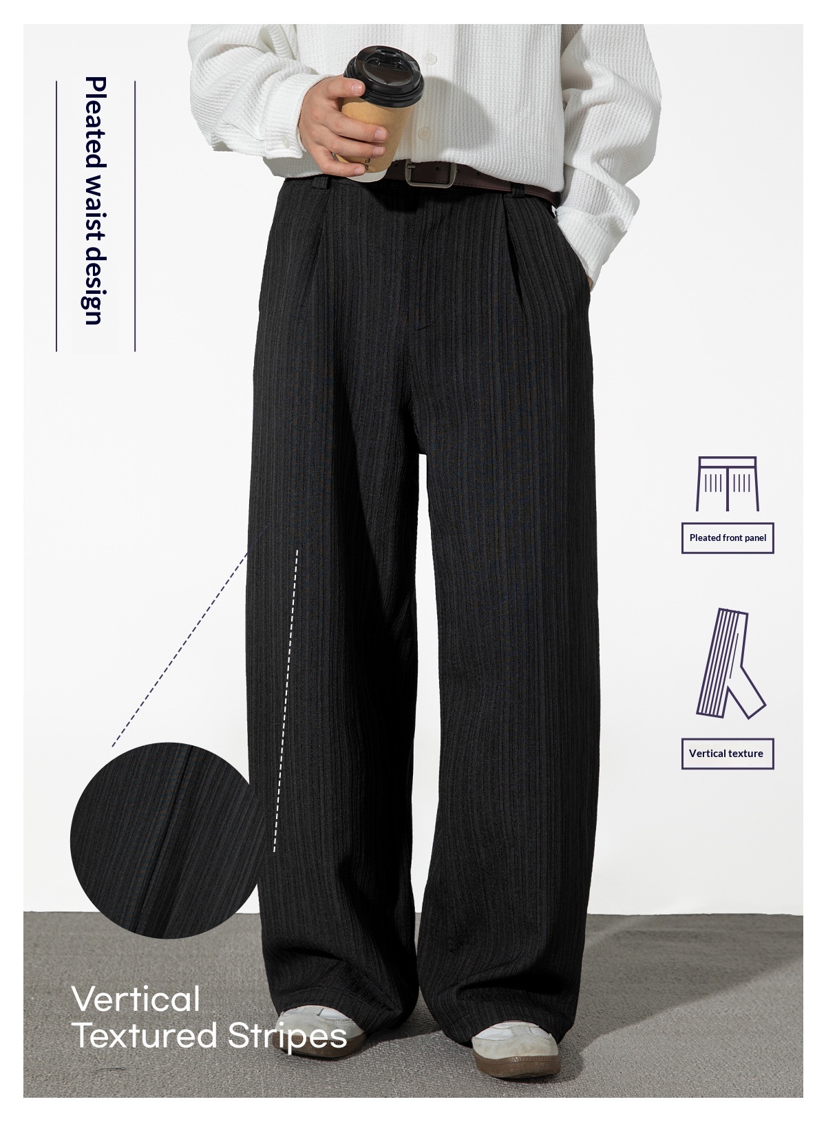 Pantalones plisados 3D para hombre, pantalón largo, informal, de gran tamaño y versátil, estilo antiguo, para otoño e invierno_voghion.com