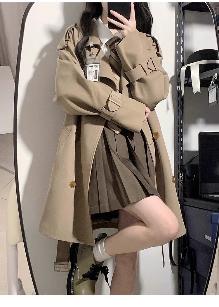 2024 Spring And Autumn New Korean High-End Black British Style Mid-Length Short Coat Jacket For Petite Women Trench_voghion.com