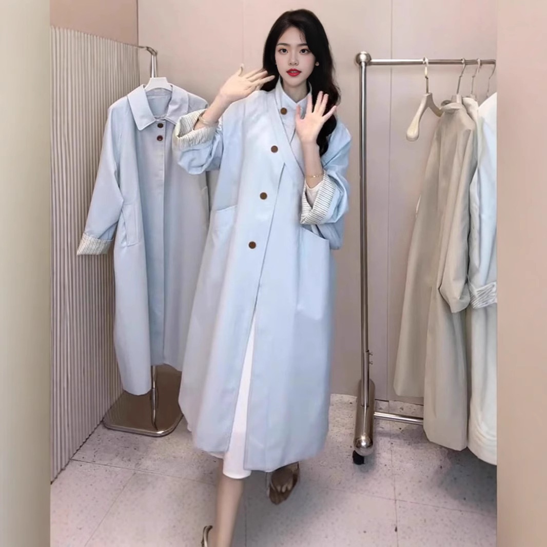 Damenbekleidung Damenbekleidung Damenbekleidung Eleganter, einreihiger Trenchcoat mit Stehkragen in mittlerer Länge, hochwertiger koreanischer Stil, locker geschnitten_voghion.com