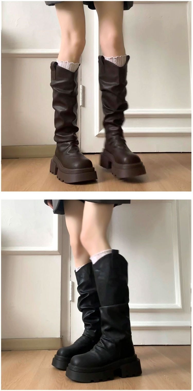 ShoeGlobe High Tube Fashion V Slim Thick Sole Autumn Winter 2025 Vielseitige Reitstiefel mit hohem Schaft und dicker Sohle_voghion.com