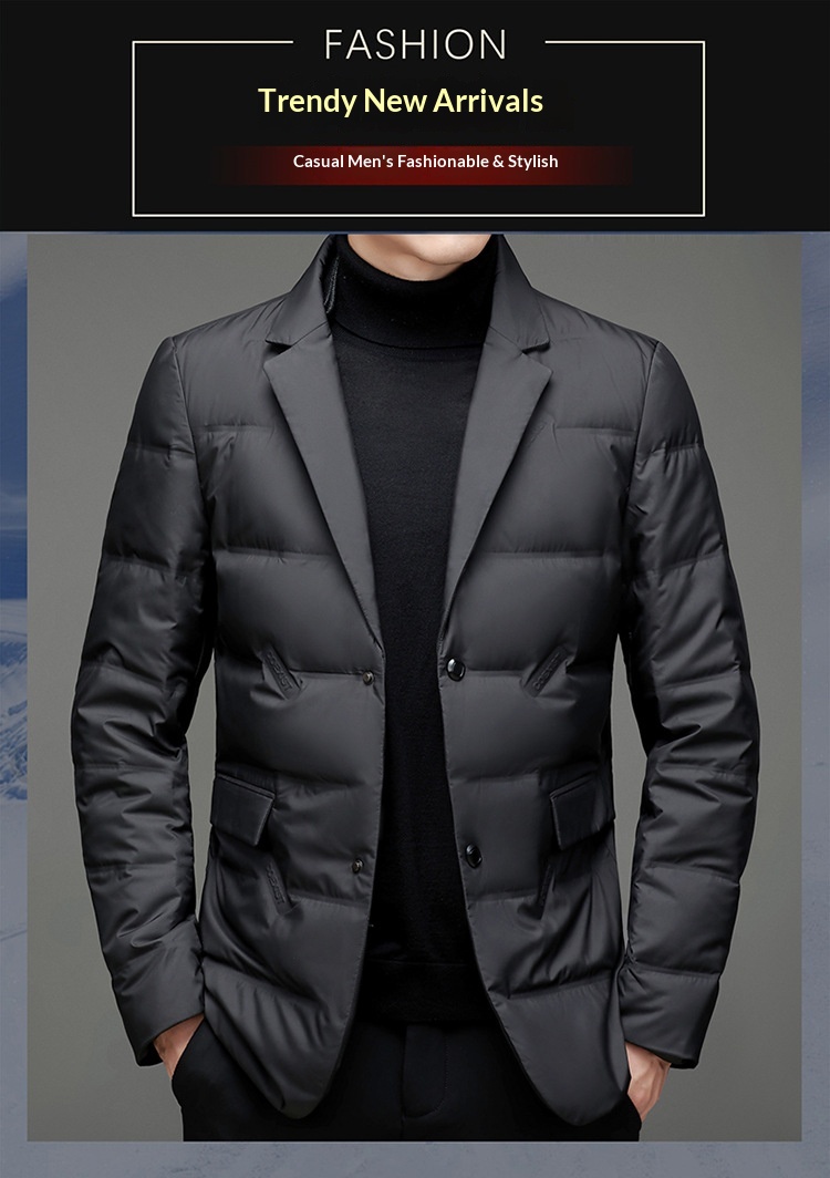 boy Detachable Scarf Suit Collar Down Jacket Men's Warm Winter Slim Fit Casual Simple Solid Color Youth Korean Version_voghion.com