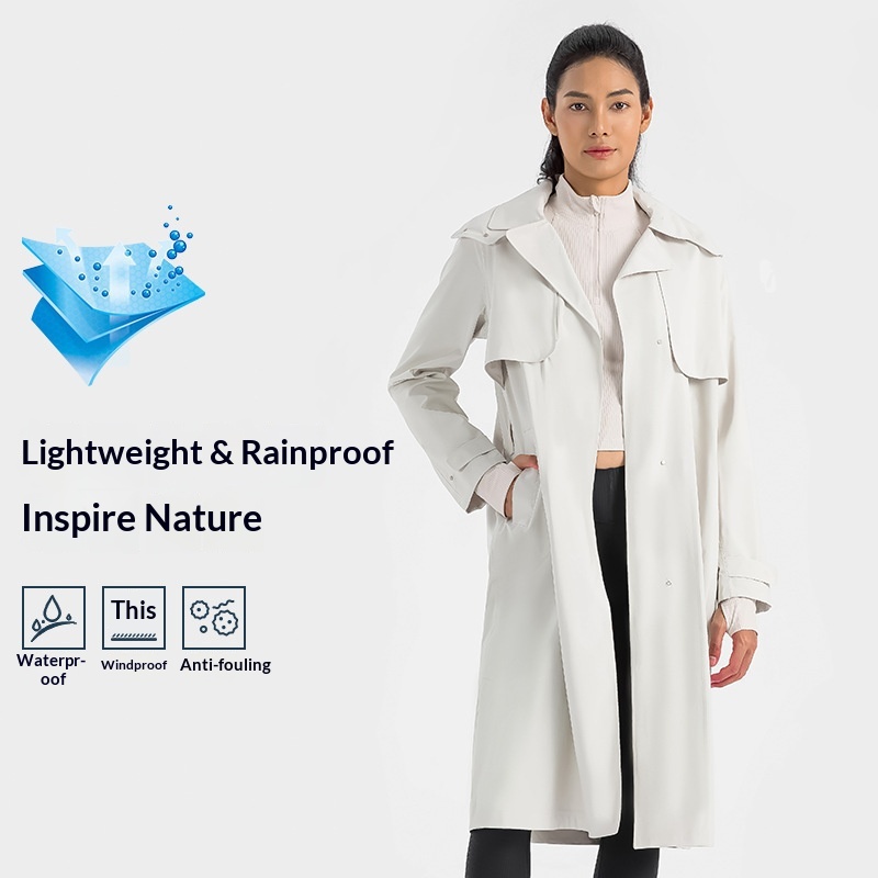Women's Autumn Winter New Hooded Turn-down Collar Long Trench Coat Waist Slimming Windproof Waterproof Breathable Outdoor Casual_voghion.com
