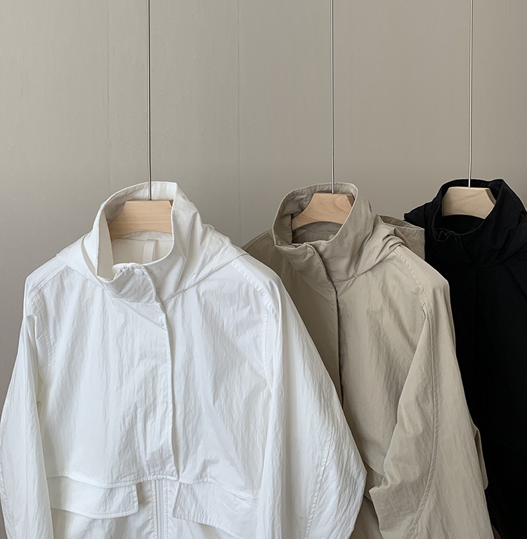 Women's Clothing Lu+ Lightweight Slimming Windproof Outdoor Long Sleeve Casual Sports Hooded Workwear Trench Coat Short Jacket_voghion.com