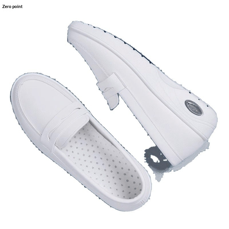 ShoeGlobe ShoeGlobe Air Cushion Nurse Shoes Women, White, Flat, Soft Height Increasing, Comfortable, Odor-Resistant, Non-Slip, Thick Sole,_voghion.com