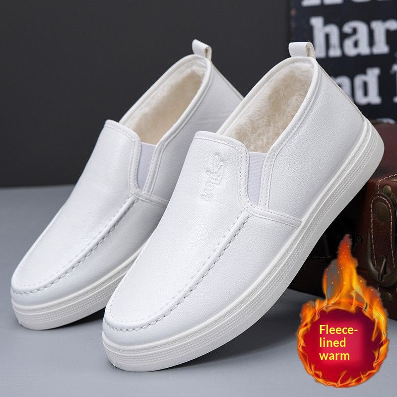 ShoeGlobe Herren-Winterschuhe mit Fleecefutter, warm, kältebeständig, weiß, lässig, weiche Sohle, wasserdicht, rutschfest, für Krankenhaus und medizinische Arbeit_voghion.com