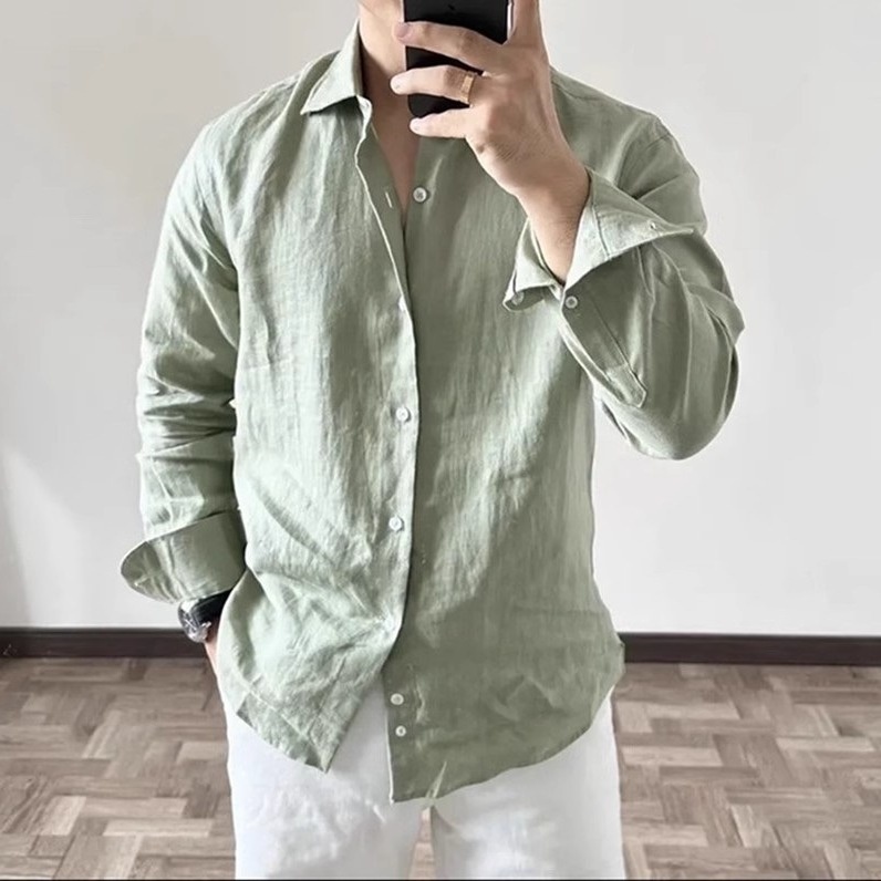 ForMen European And American Style Cotton Wrinkled For Men, Loose Breathable Long Sleeve Sun Protection Casual Versatile Solid_voghion.com