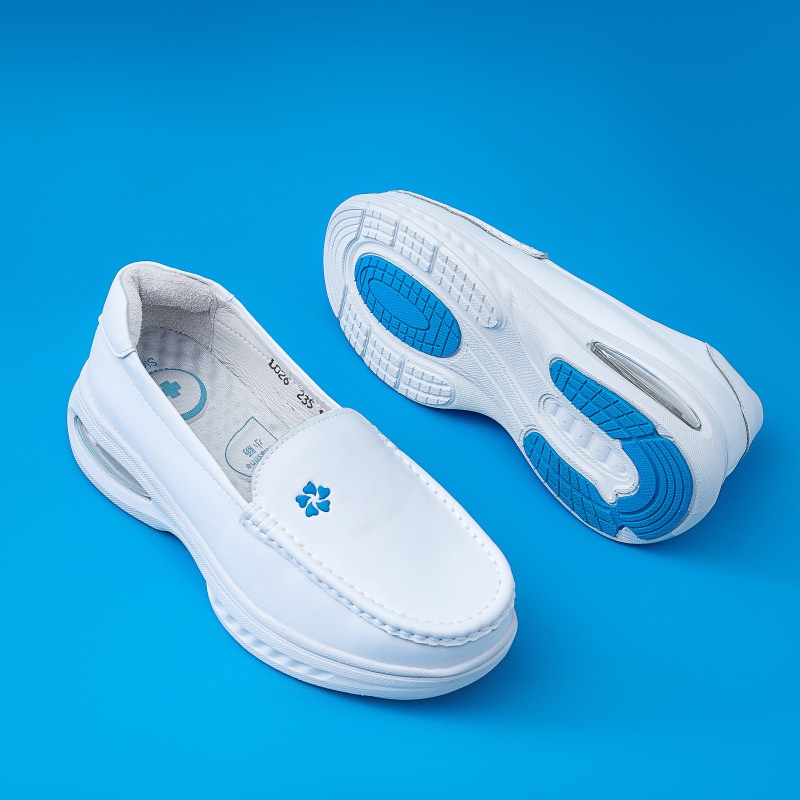 ShoeGlobe Nurse Weiße Damen-Schuhe mit Luftpolsterung, weich, bequem, atmungsaktiv, rutschfest, dicke Sohle, versteckter Keilsohle, ideal für Frühling und Sommer_voghion.com