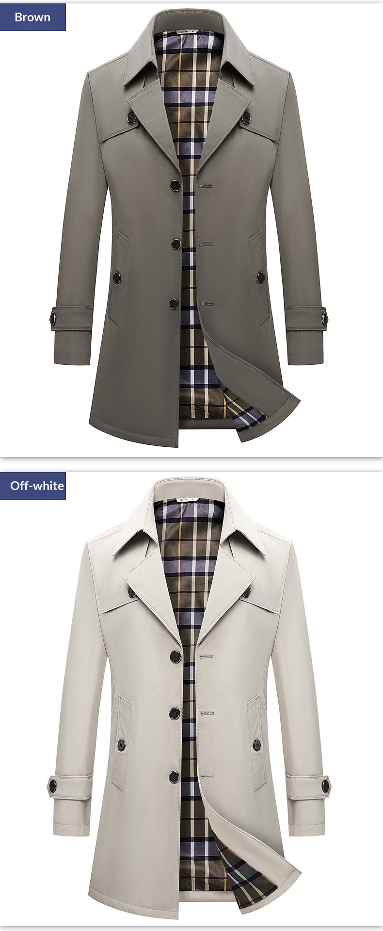 Damenbekleidung 2025 Neue große Größen Herren für Männer mittleren und jungen Alters Koreanischer Stil Slim Fit Einreiher Midi-Länge Trenchcoat_voghion.com