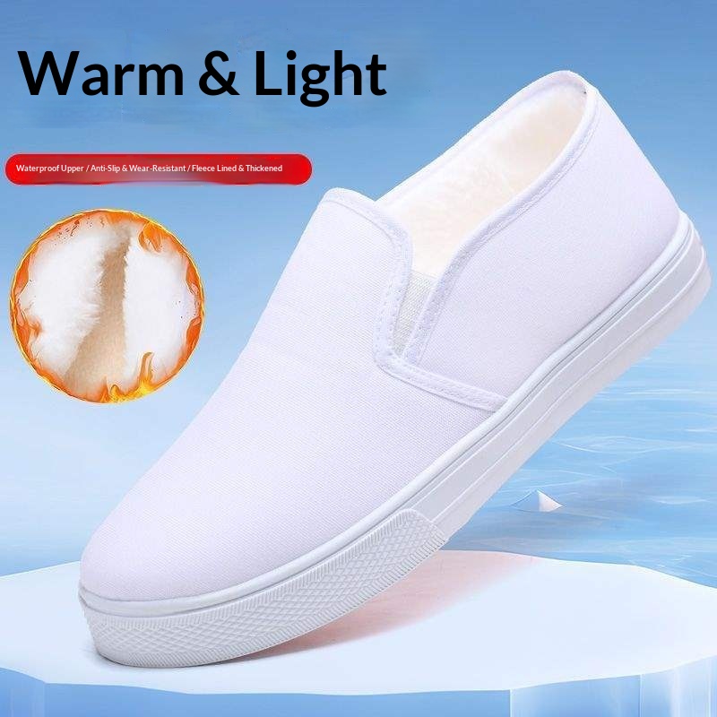 ShoeGlobe White Nurse Old North Arbeitsschuhe für Damen, flach, rutschfest, fleecegefüttert, Baumwolle, niedrig geschnitten, Gesundheitsschuhe_voghion.com