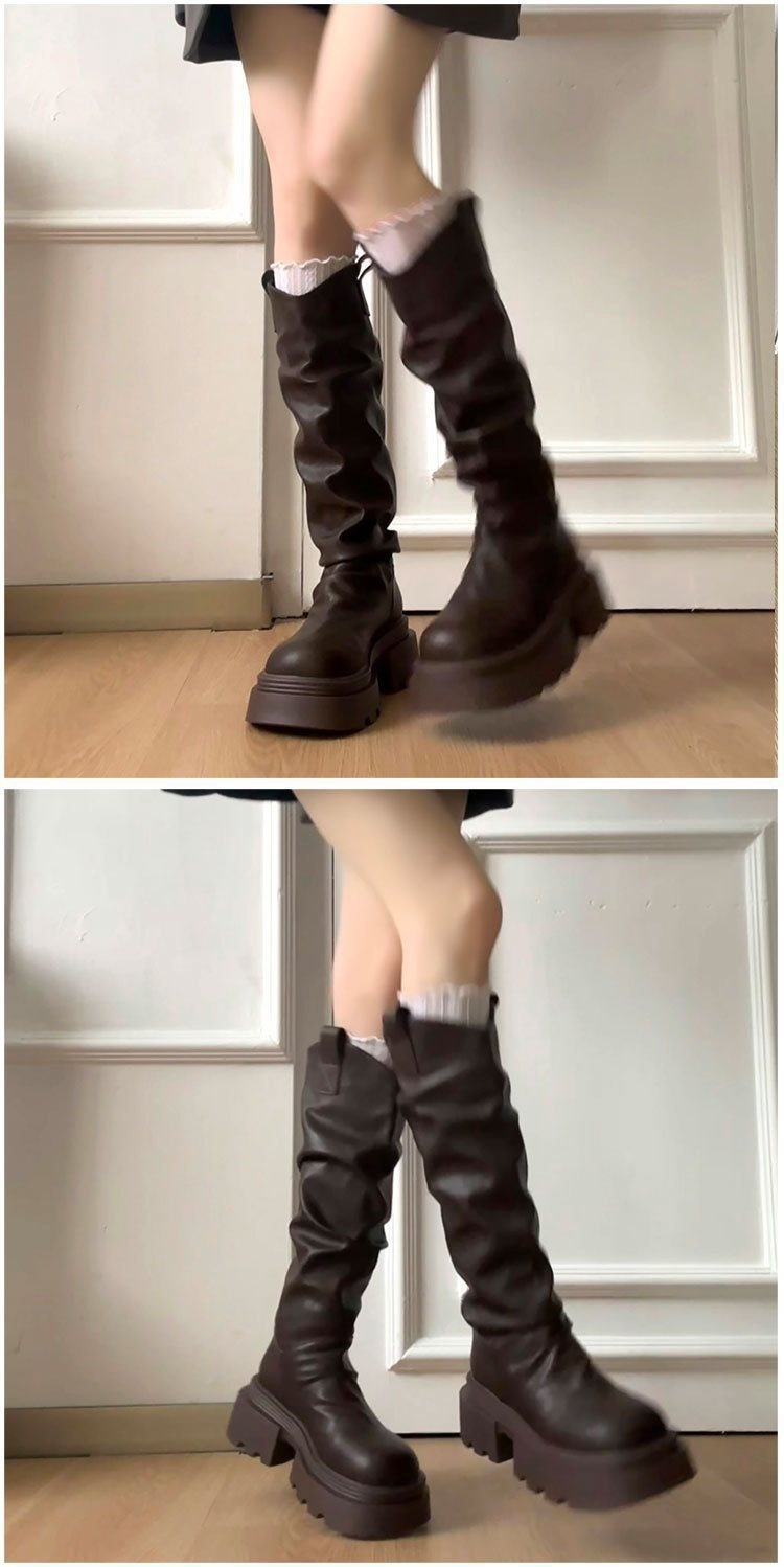 ShoeGlobe High Tube Fashion V Slim Thick Sole Autumn Winter 2025 Vielseitige Reitstiefel mit hohem Schaft und dicker Sohle_voghion.com